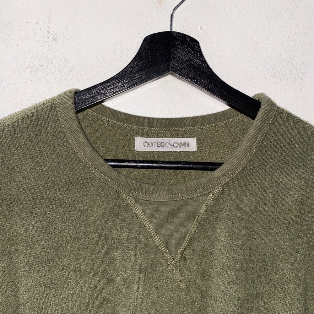Outerknown Hightide Crew Sweatshirt Men's Size XL Terry Cloth Olive Green - Picture 4 of 8